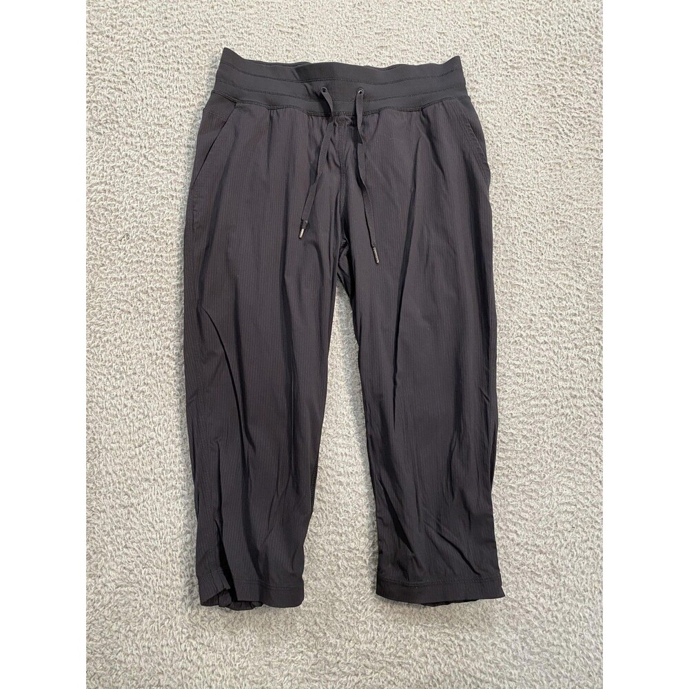 Lululemon Pants Womens 6 Gray Pinstripe Capri Elastic Waist Drawstring Crop